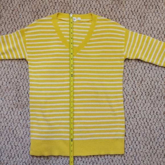 Womens Gap Size S Vneck Sweater Striped Yellow Cotton Knit Top Nautical  Bright - Picture 3 of 9